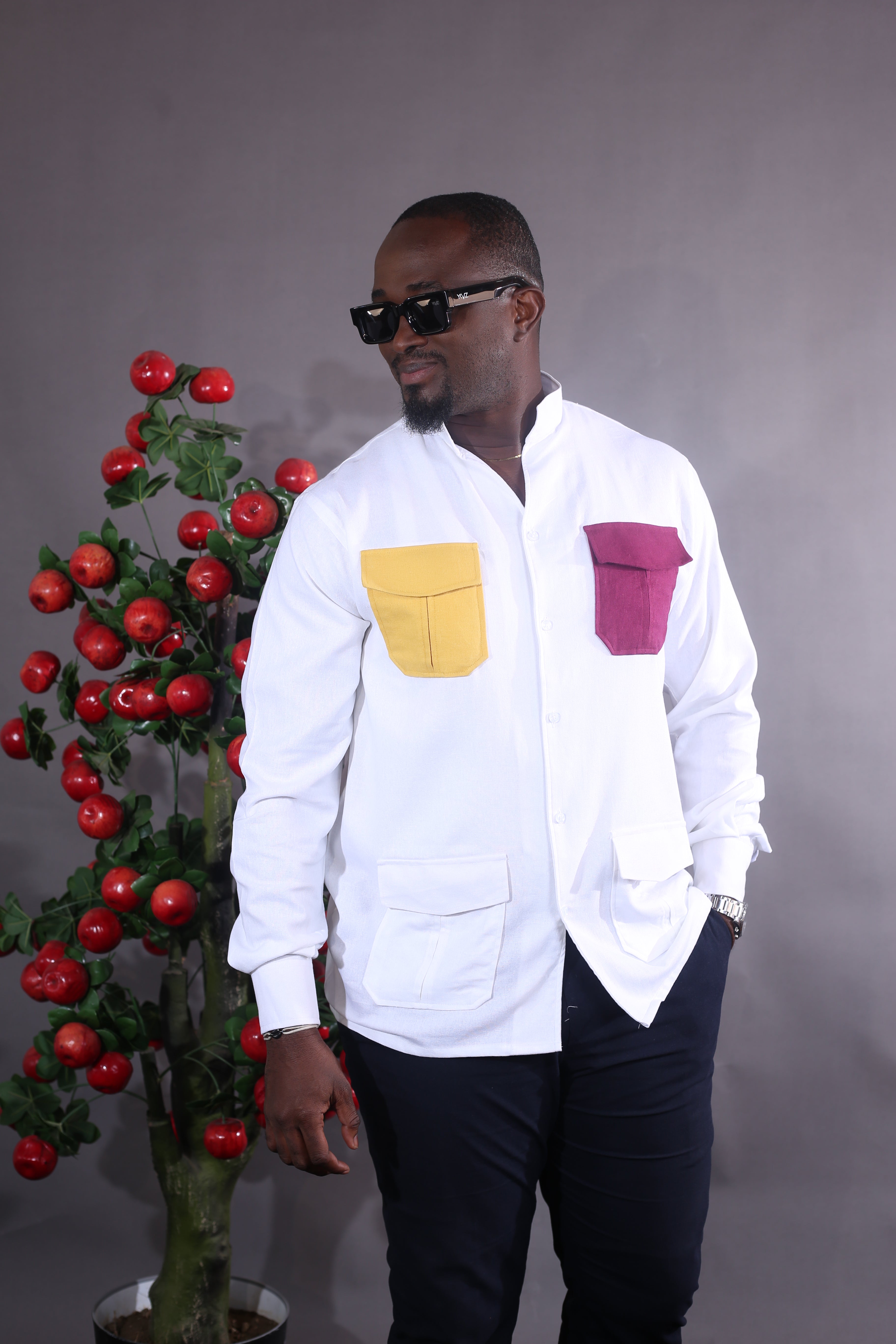 Chemise Leuco Lin Blanc poche multicolore