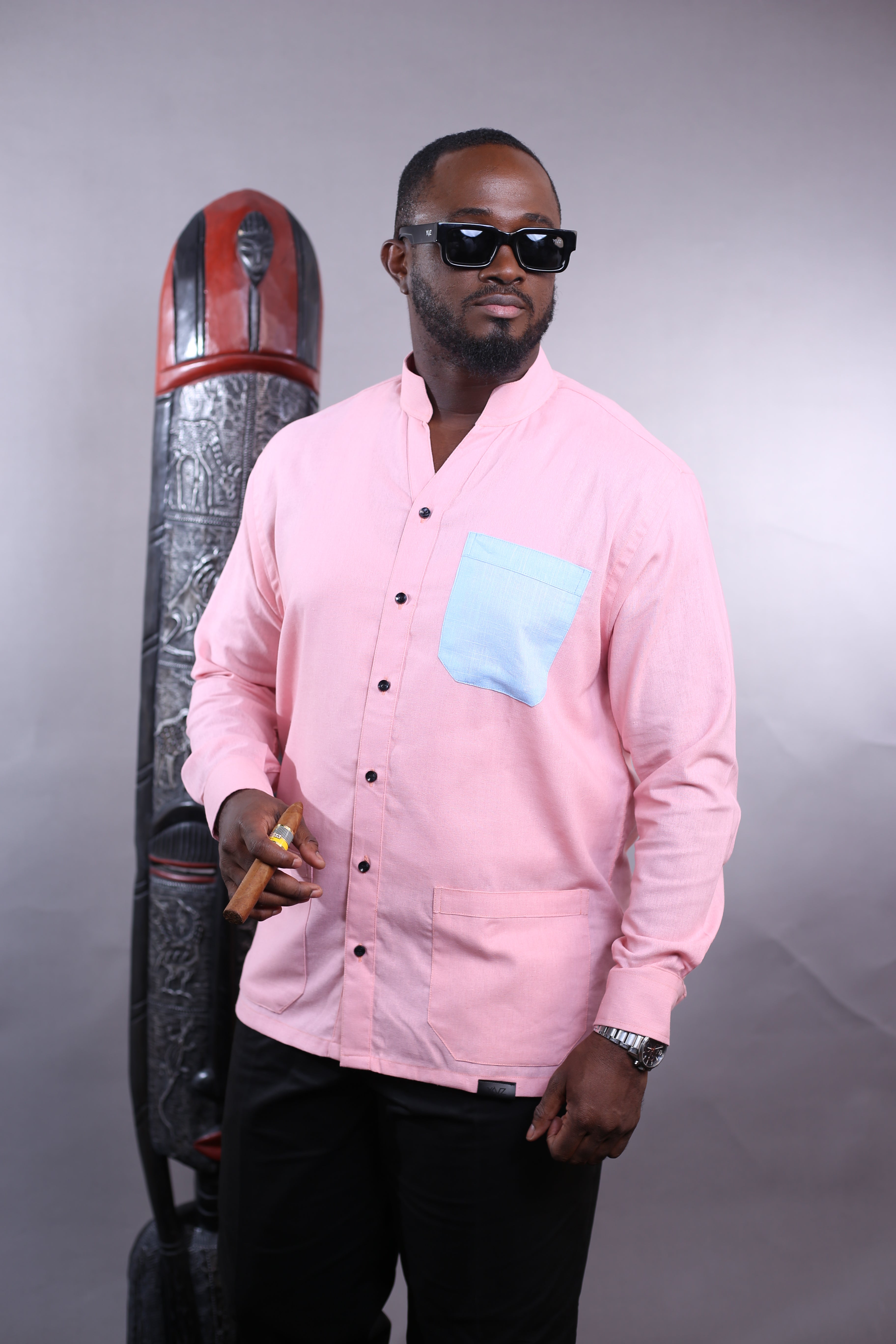 Chemise Kintu - Lin rose poche bleu