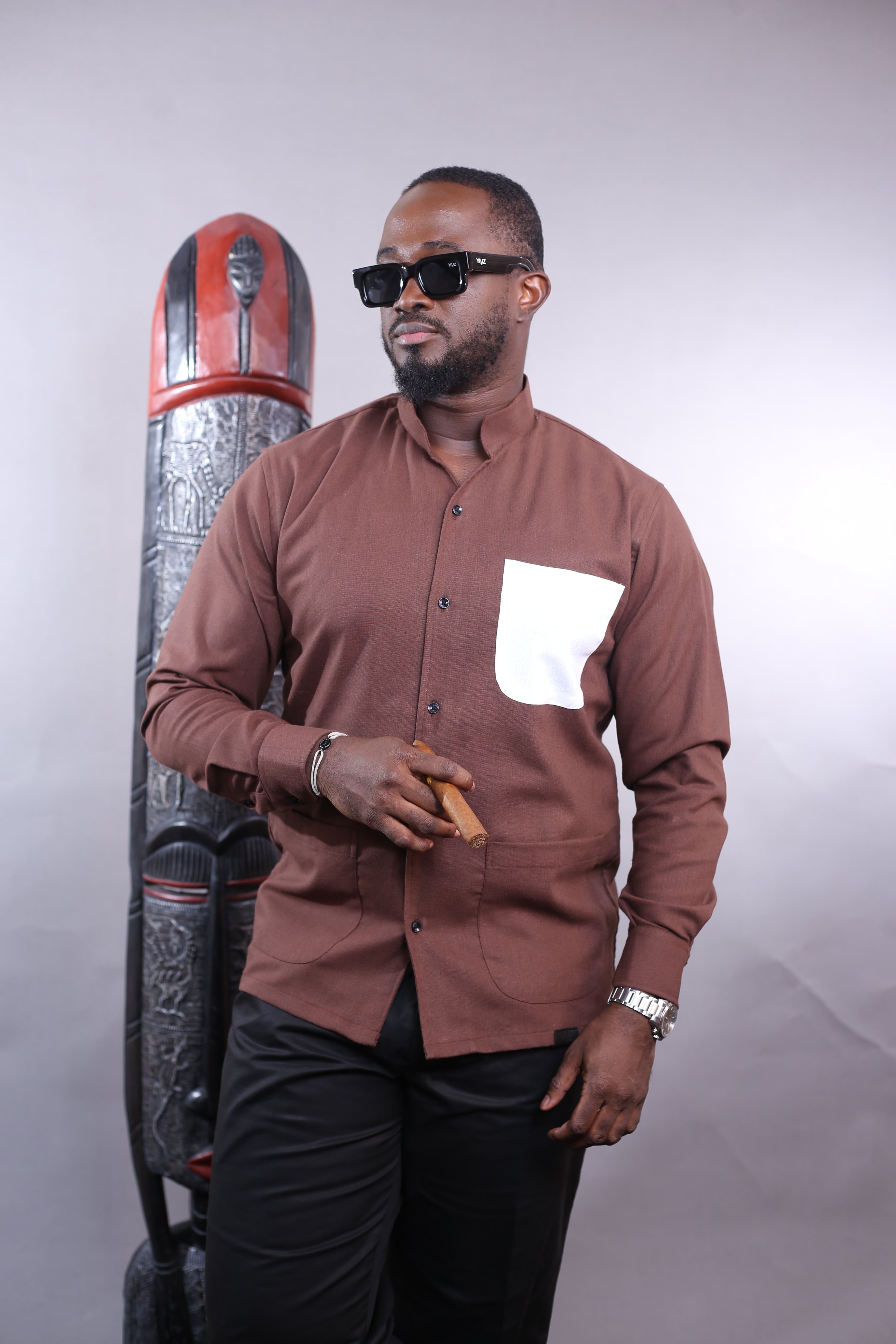 Chemise Kintu - Lin marron poche blanche