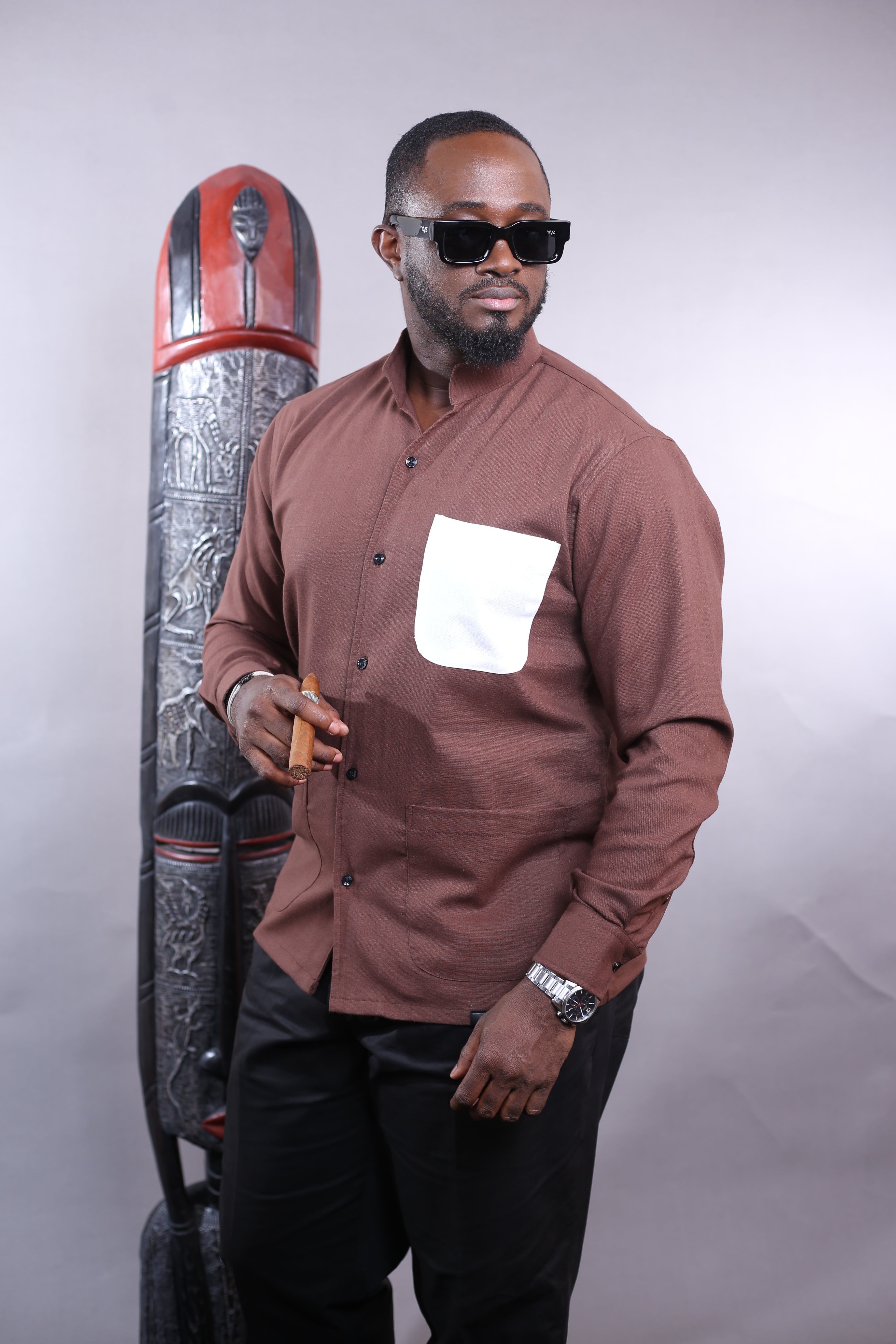 Chemise Kintu - Lin marron poche blanche