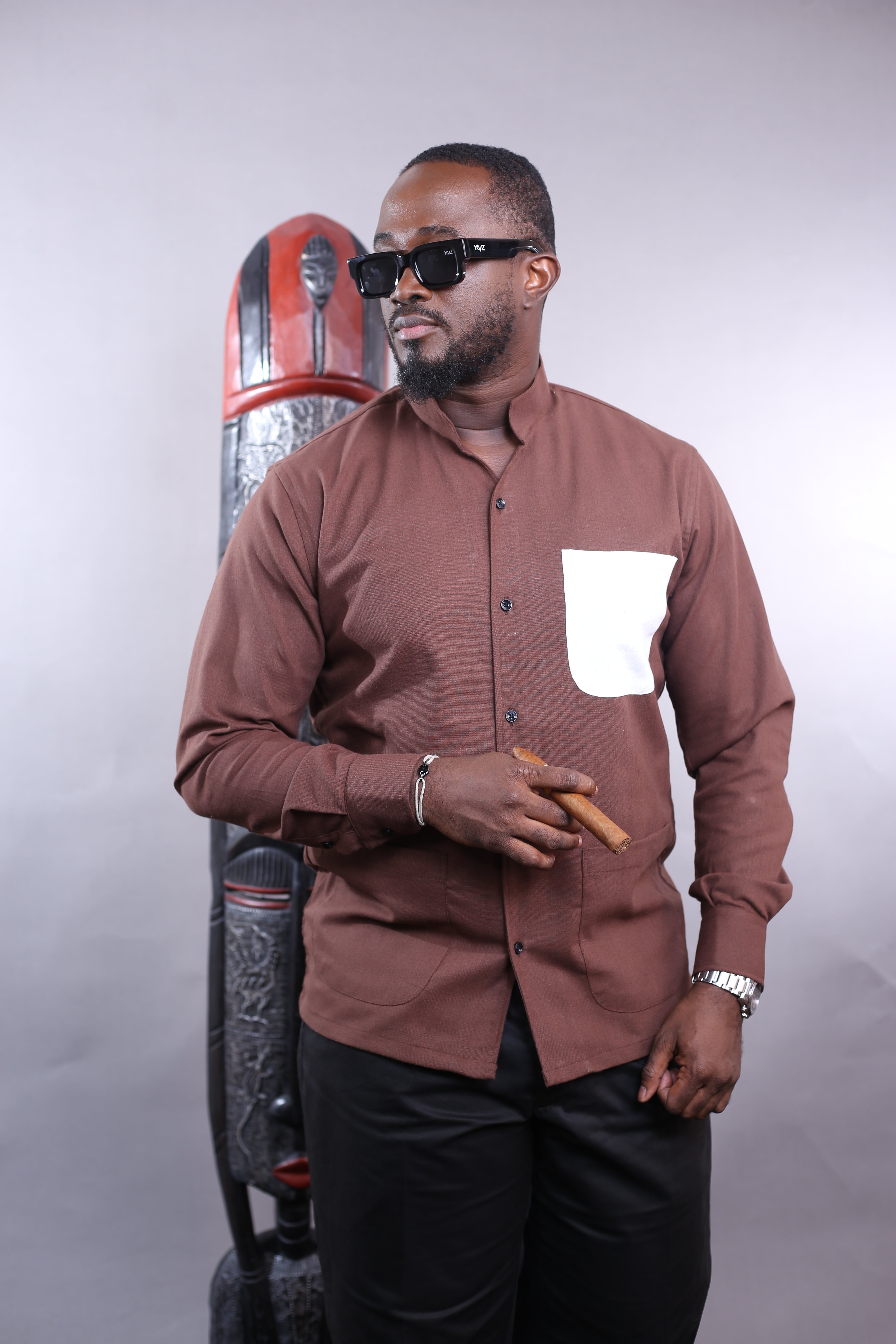 Chemise Kintu - Lin marron poche blanche